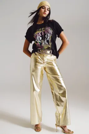Gold Metallic Straight Leg Pants