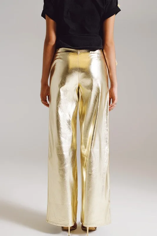 Gold Metallic Straight Leg Pants