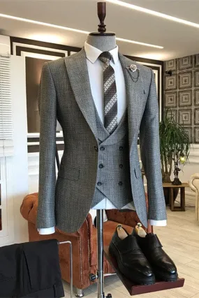 Gray Formal Peaked Lapel Three Pieces Slim Fit Business Suits Wedding Suits for Men