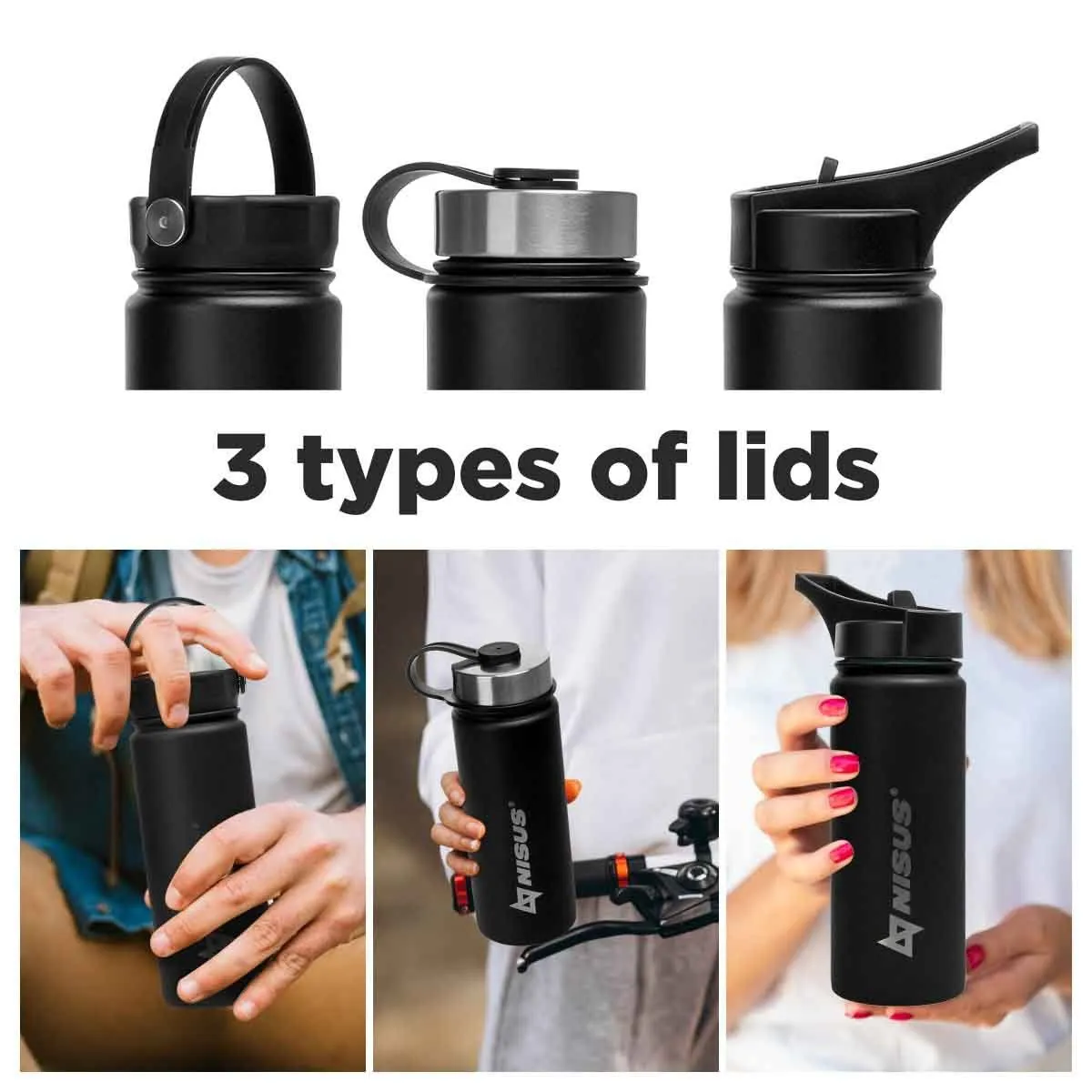 Insulated Sports Water Bottle | 18 oz | Stainless Steel | 3 Lid Types | CLEARANCE