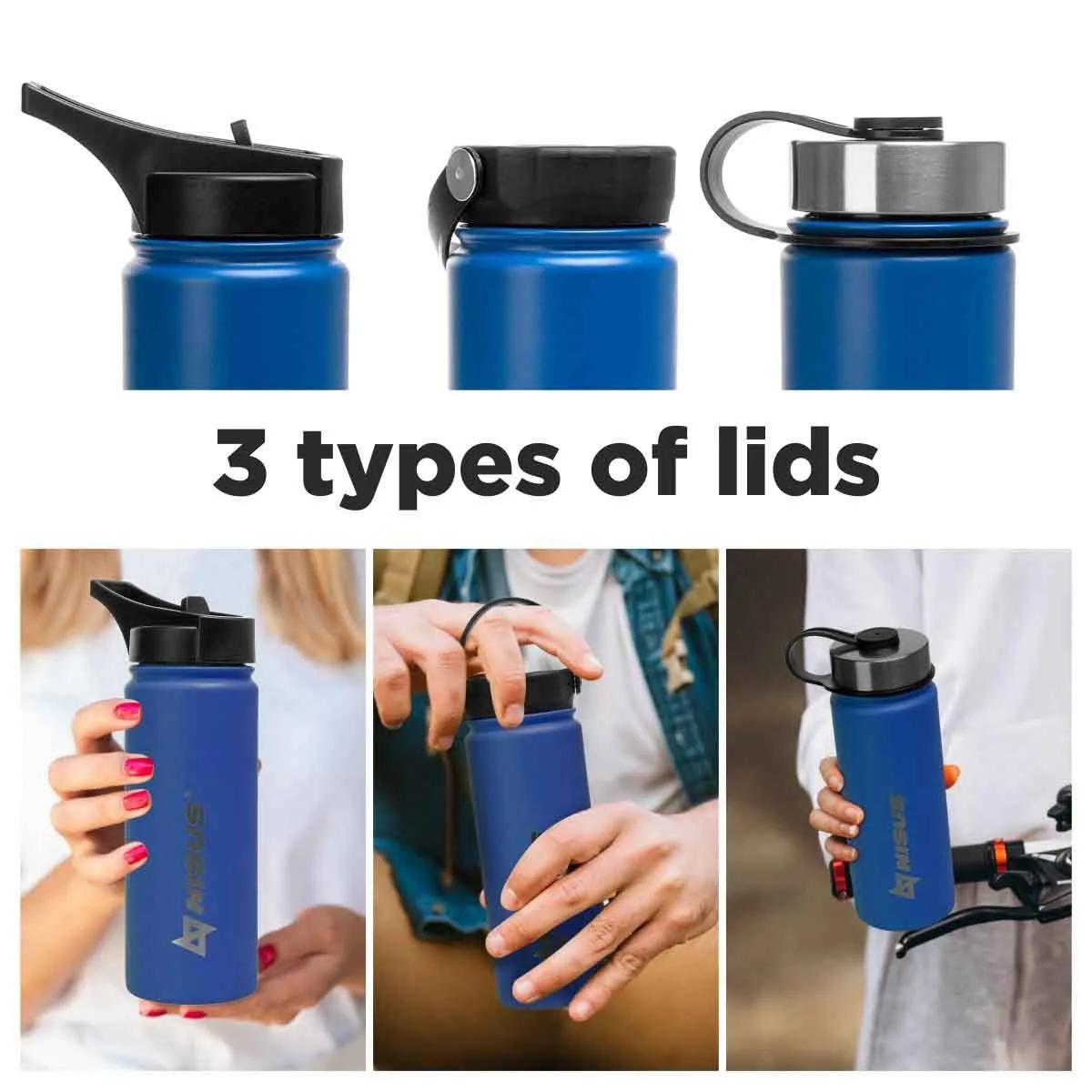 Insulated Sports Water Bottle | 18 oz | Stainless Steel | 3 Lid Types | CLEARANCE