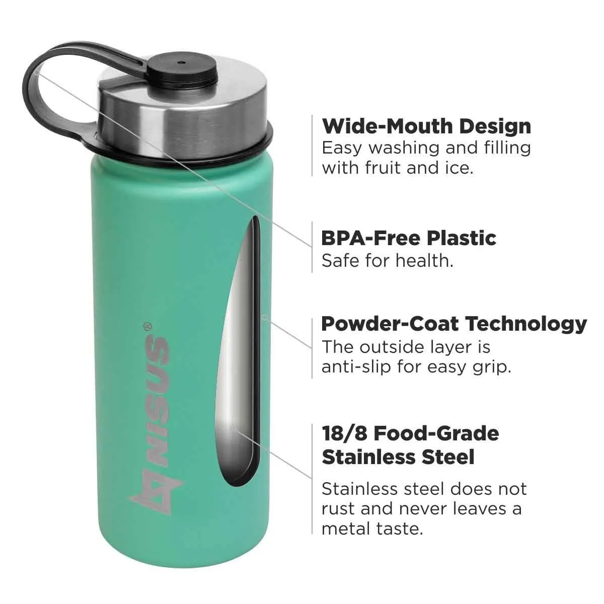 Insulated Sports Water Bottle | 18 oz | Stainless Steel | 3 Lid Types | CLEARANCE