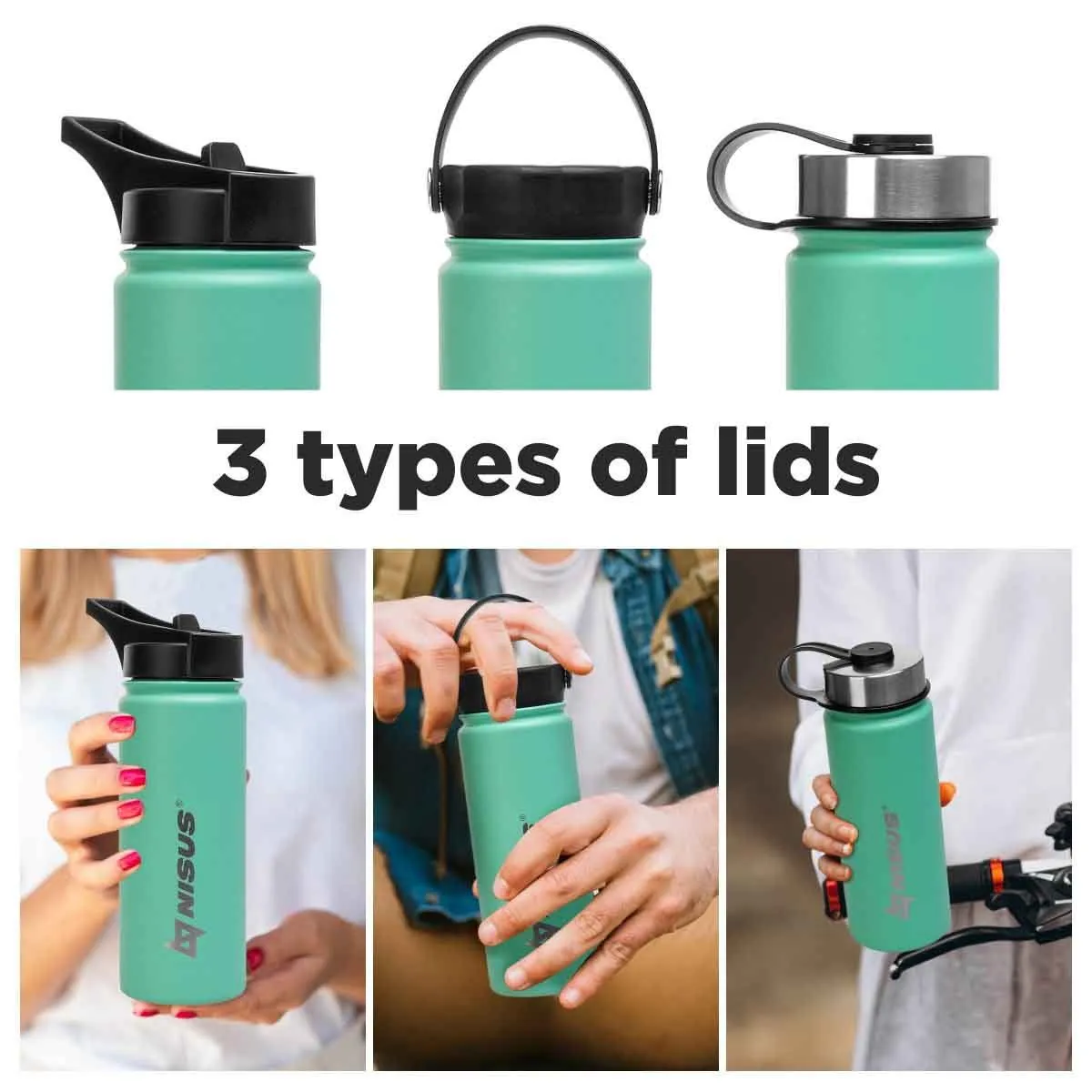 Insulated Sports Water Bottle | 18 oz | Stainless Steel | 3 Lid Types | CLEARANCE