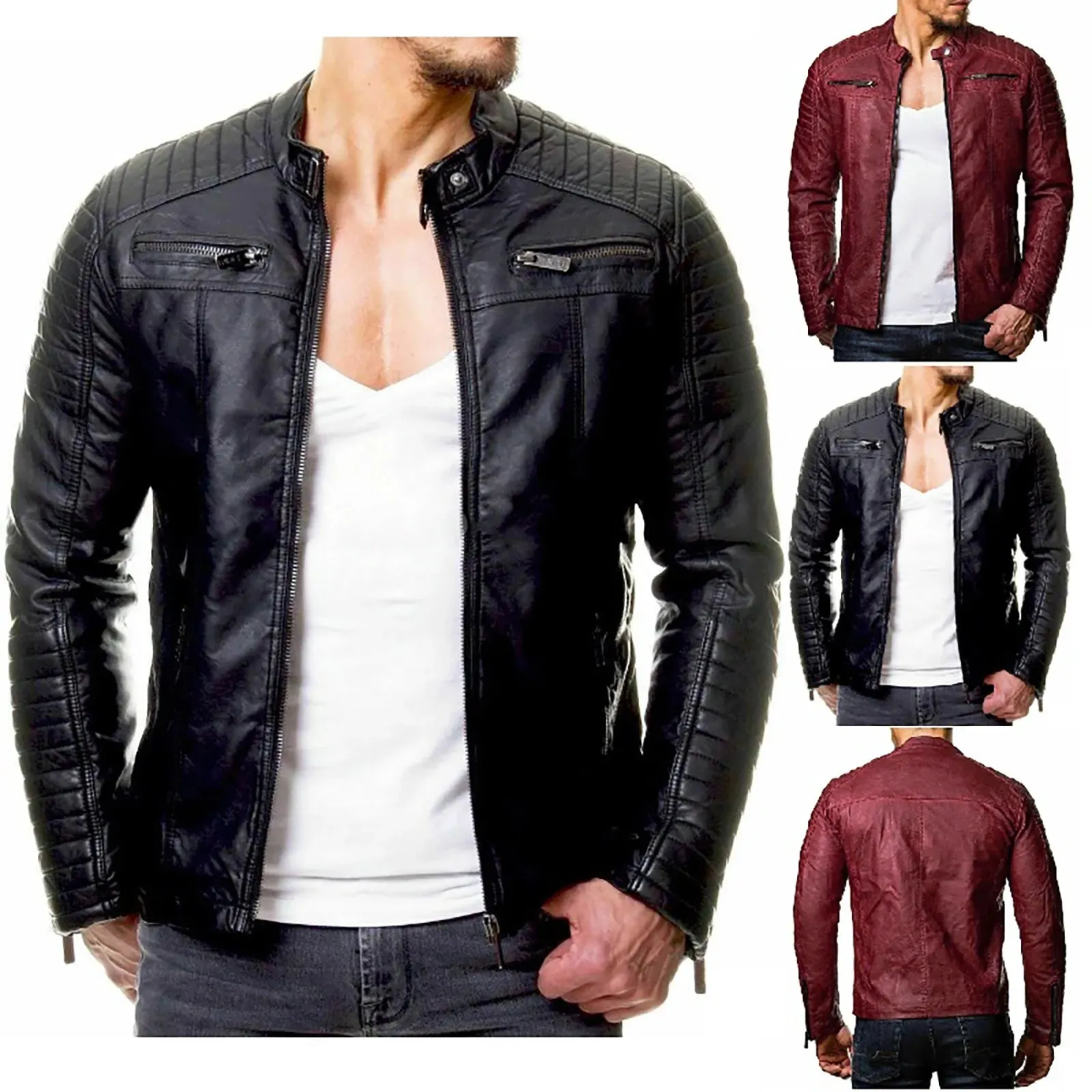 Jackets For Men Casual Work Fashion Men'S Motorcycle Riding Leather Jacket Windproof Rainproof