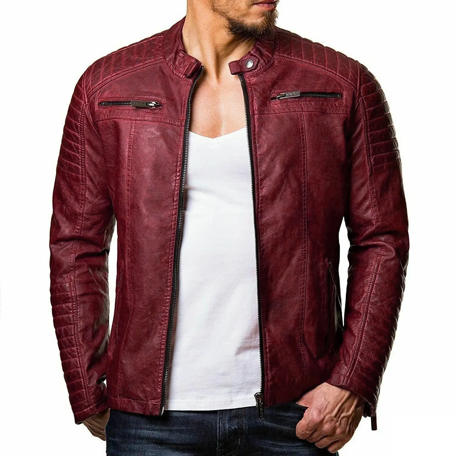 Jackets For Men Casual Work Fashion Men'S Motorcycle Riding Leather Jacket Windproof Rainproof