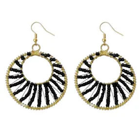 Jeweljunk Black Beads Gold Plated Dangler Earrings