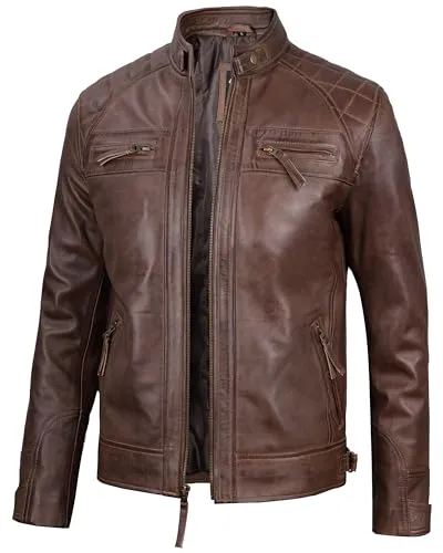 Leather Jacket Men  Real Lambskin Cafe Racer Biker Style Casual Leather Jackets For Mens