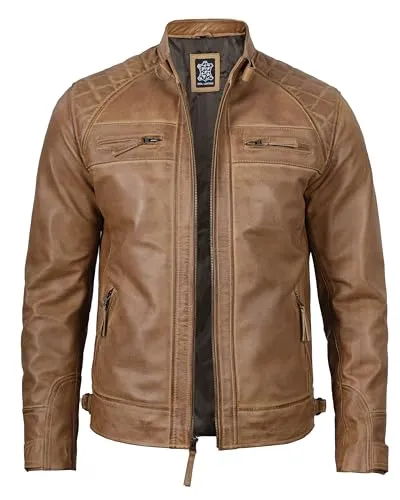 Leather Jacket Men  Real Lambskin Cafe Racer Biker Style Casual Leather Jackets For Mens