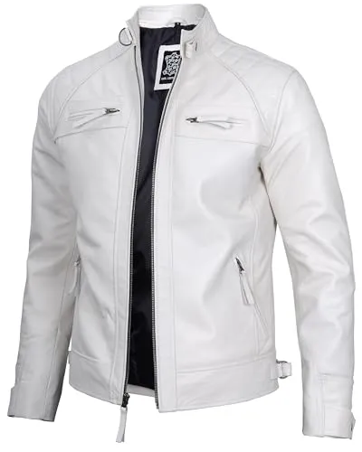 Leather Jacket Men  Real Lambskin Cafe Racer Biker Style Casual Leather Jackets For Mens