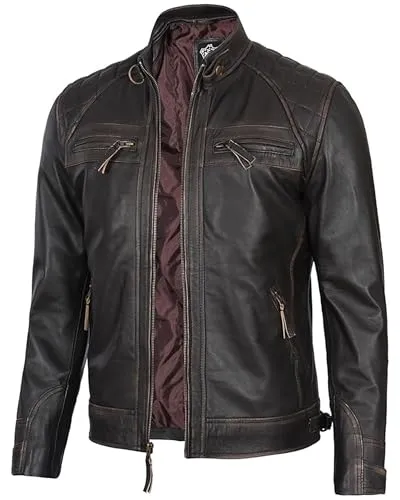 Leather Jacket Men  Real Lambskin Cafe Racer Biker Style Casual Leather Jackets For Mens