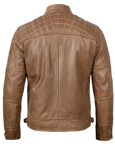 Leather Jacket Men  Real Lambskin Cafe Racer Biker Style Casual Leather Jackets For Mens