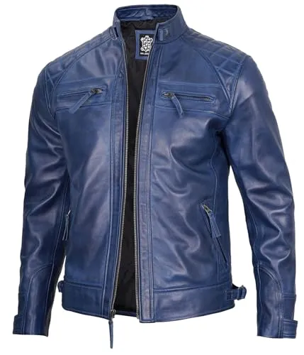 Leather Jacket Men  Real Lambskin Cafe Racer Biker Style Casual Leather Jackets For Mens