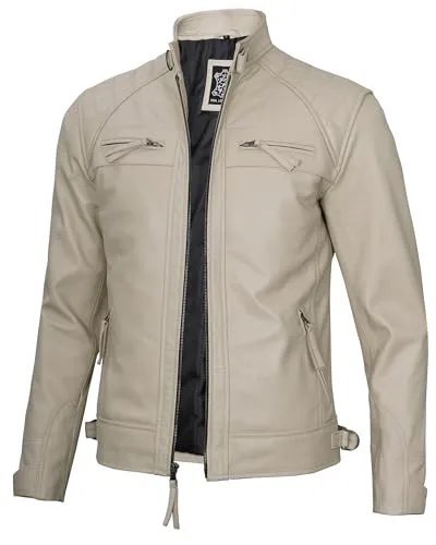 Leather Jacket Men  Real Lambskin Cafe Racer Biker Style Casual Leather Jackets For Mens
