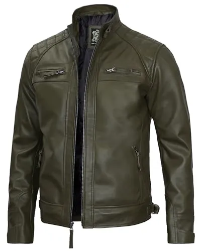Leather Jacket Men  Real Lambskin Cafe Racer Biker Style Casual Leather Jackets For Mens