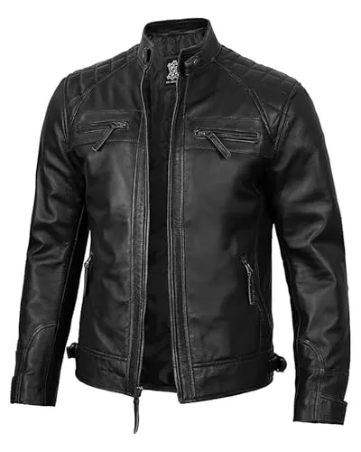 Leather Jacket Men  Real Lambskin Cafe Racer Biker Style Casual Leather Jackets For Mens