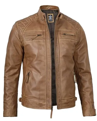 Leather Jacket Men  Real Lambskin Cafe Racer Biker Style Casual Leather Jackets For Mens