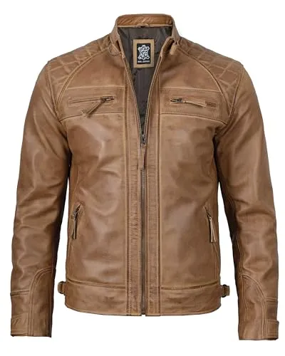 Leather Jacket Men  Real Lambskin Cafe Racer Biker Style Casual Leather Jackets For Mens