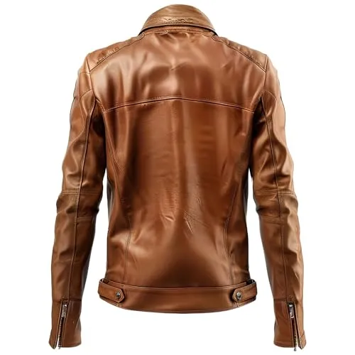 Leather Jets Mens Brown Genuine Sheepskin Shirt Collar Multi Zipper Sleek Winter Slimfit Soft Biker Racer Leather Jacket