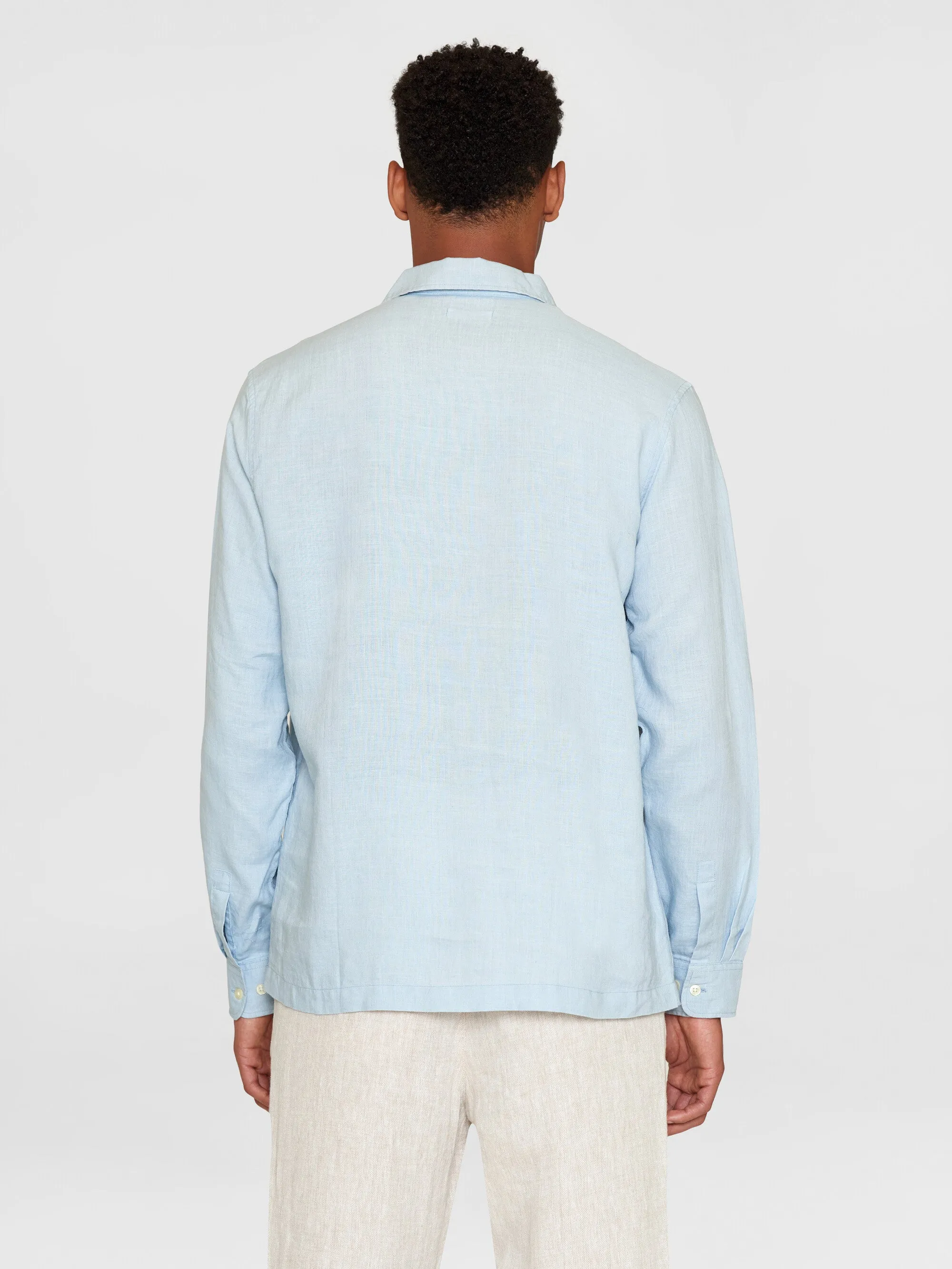 Loose linen polo shirt - GOTS/Vegan - Asley Blue