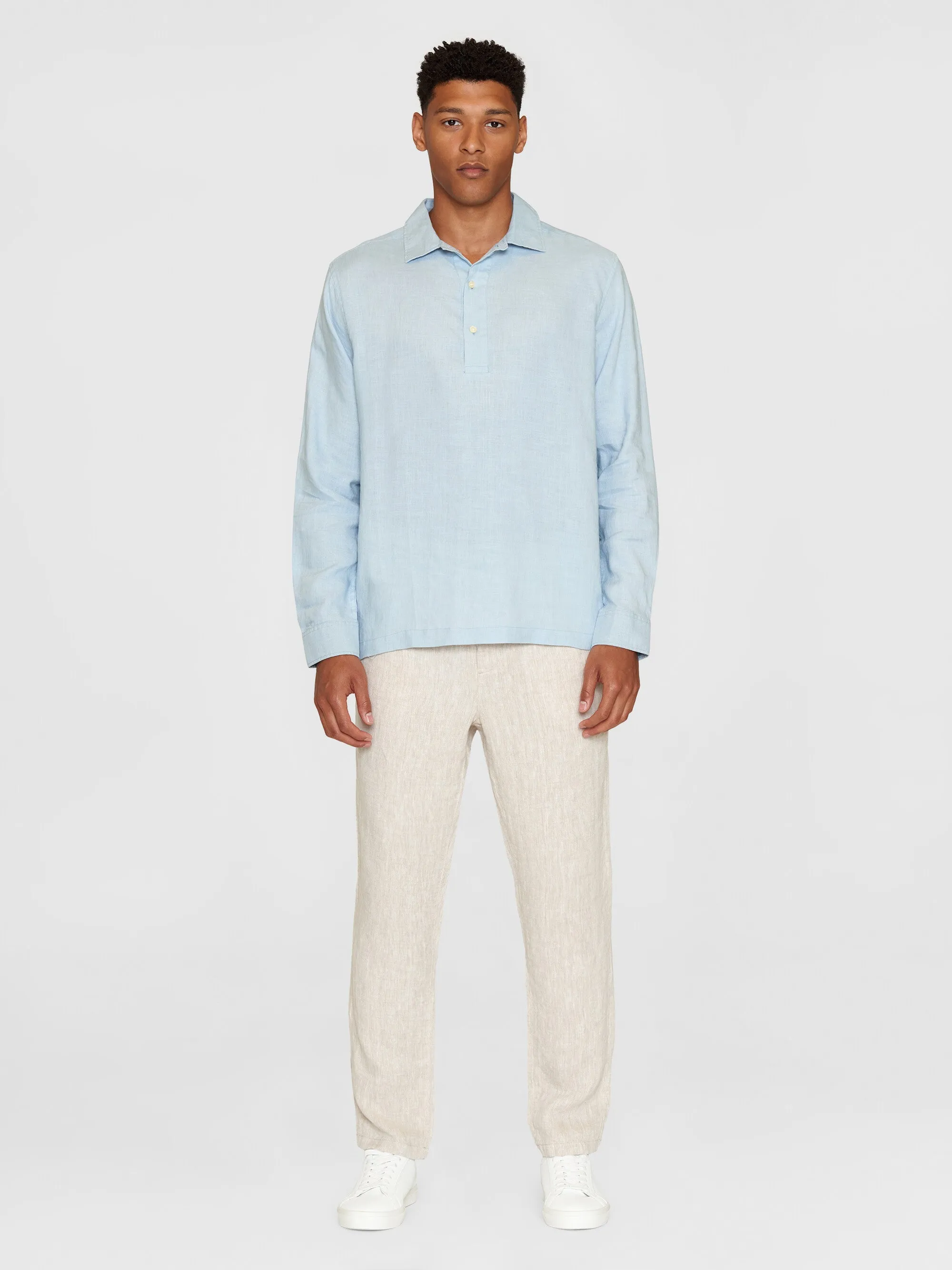 Loose linen polo shirt - GOTS/Vegan - Asley Blue