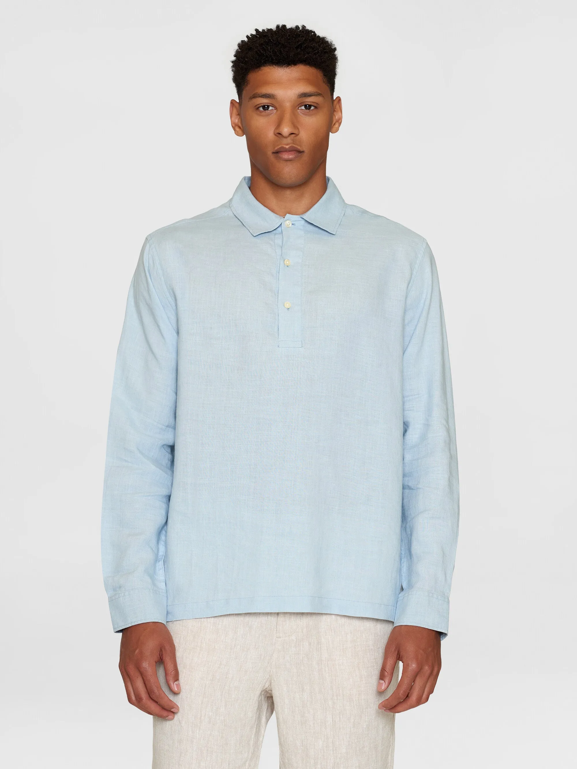 Loose linen polo shirt - GOTS/Vegan - Asley Blue