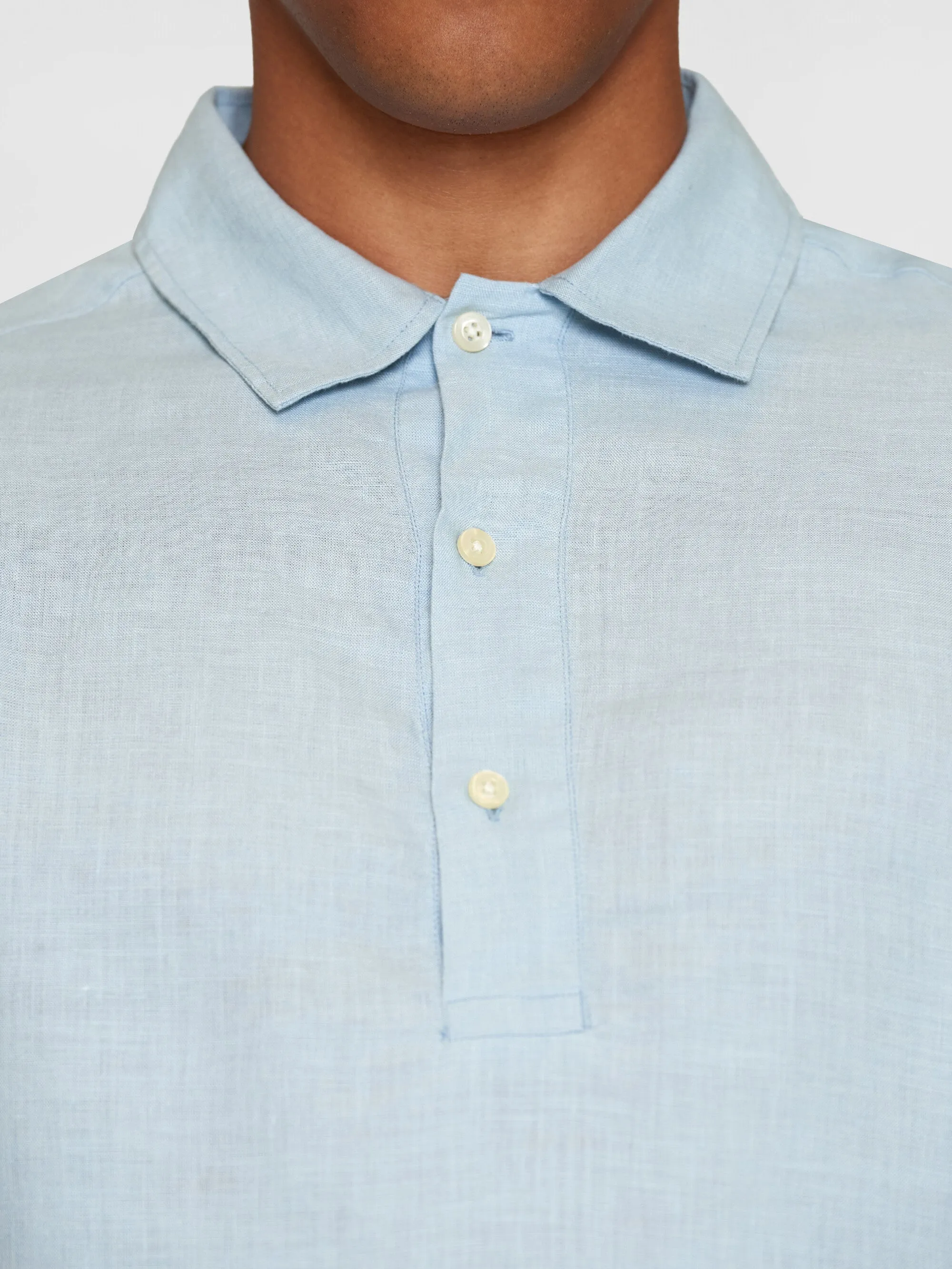 Loose linen polo shirt - GOTS/Vegan - Asley Blue