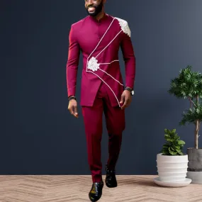 Luxury African Men Kaftan | Custom Sizing | Burgundy