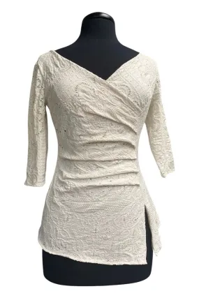 POEMA Eyelet Lace Crossover Top Cream