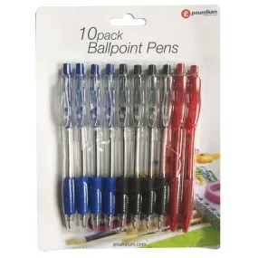 Poundium Ballpoint Pens Assorted Colours 10 Pack
