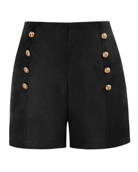 Seckill Offer⌛Vintage Faux Suede Shorts High Waist Buttons Decorated Short Pants