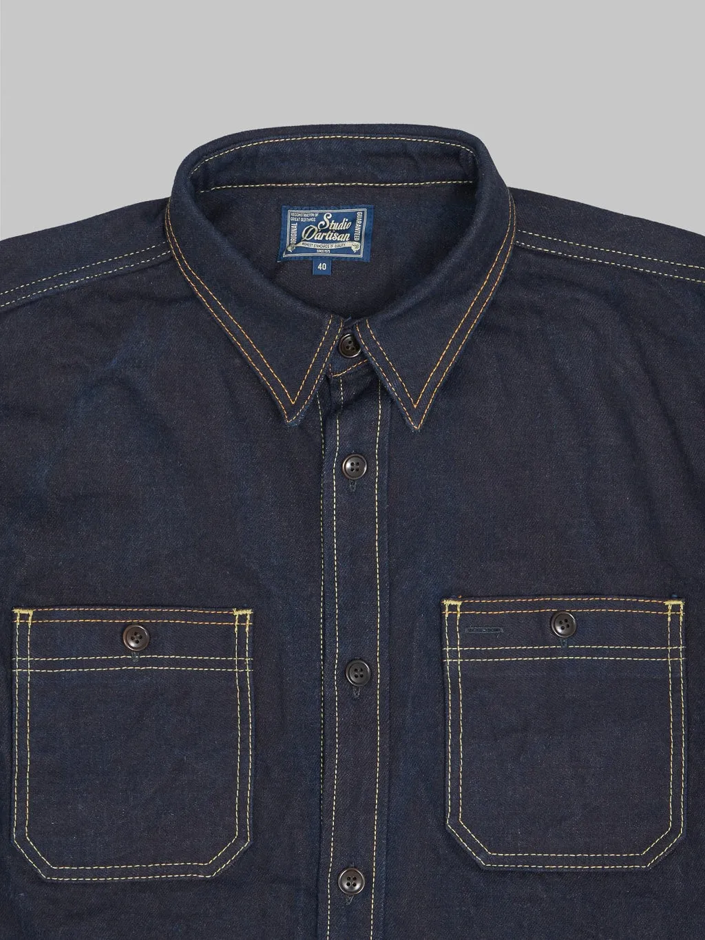 Studio D'Artisan D5702 15oz "Aishibuzome" Natural Indigo x Kakishibu Denim Shirt