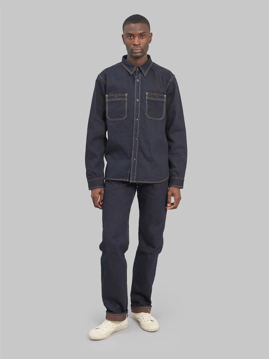 Studio D'Artisan D5702 15oz "Aishibuzome" Natural Indigo x Kakishibu Denim Shirt