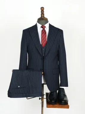 Three Pieces Of Black Stripes Bespoke Men Suit Tailored