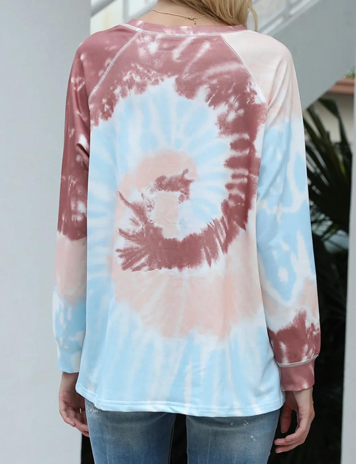Tie-Dye Loose Tops Round Neck Long Sleeve Sweatshirt