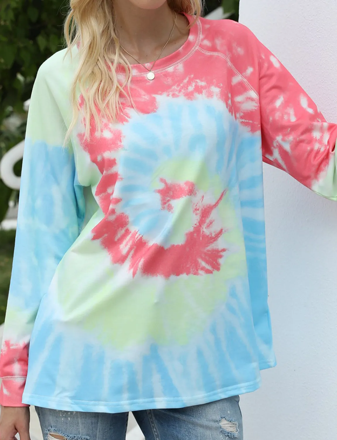 Tie-Dye Loose Tops Round Neck Long Sleeve Sweatshirt