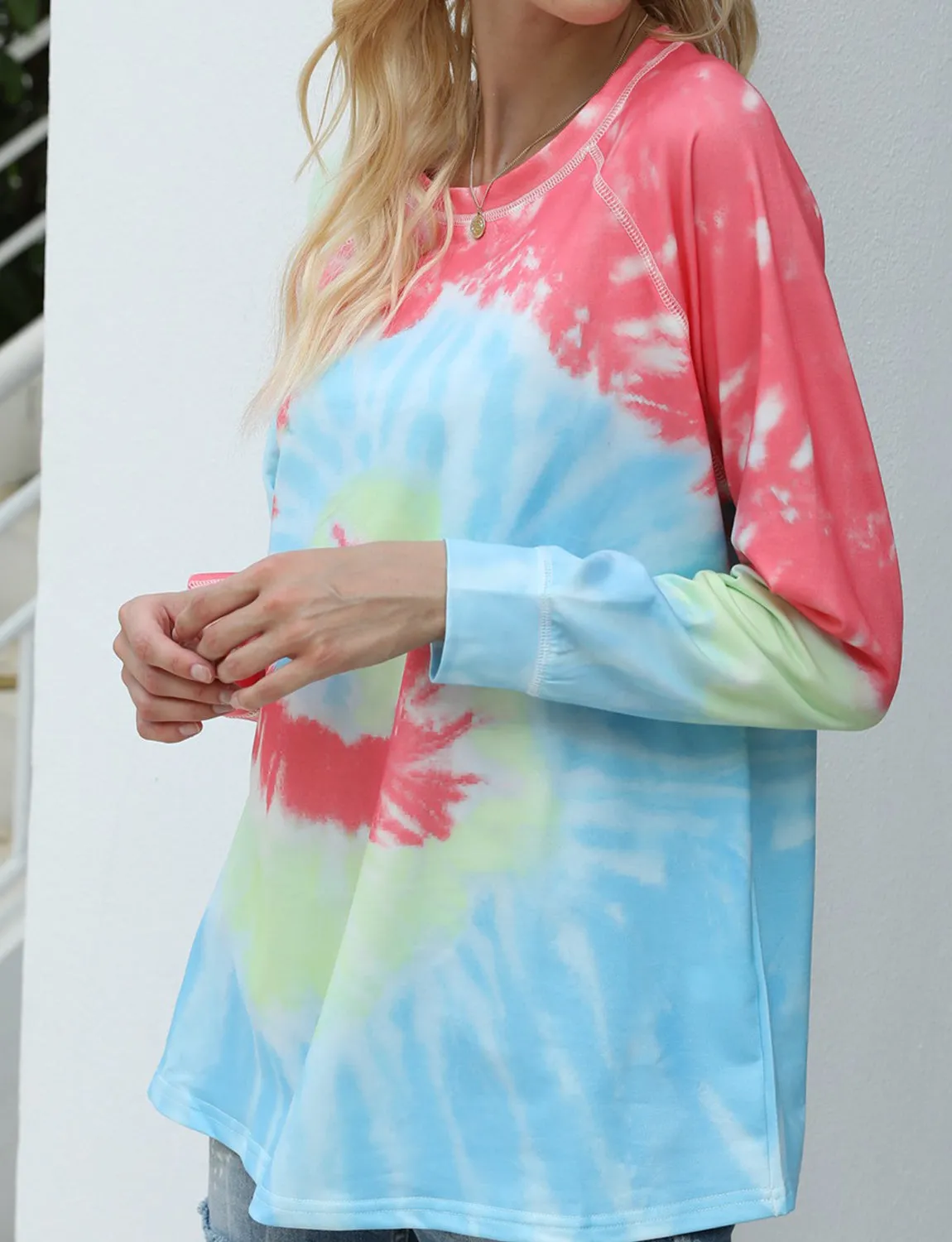 Tie-Dye Loose Tops Round Neck Long Sleeve Sweatshirt