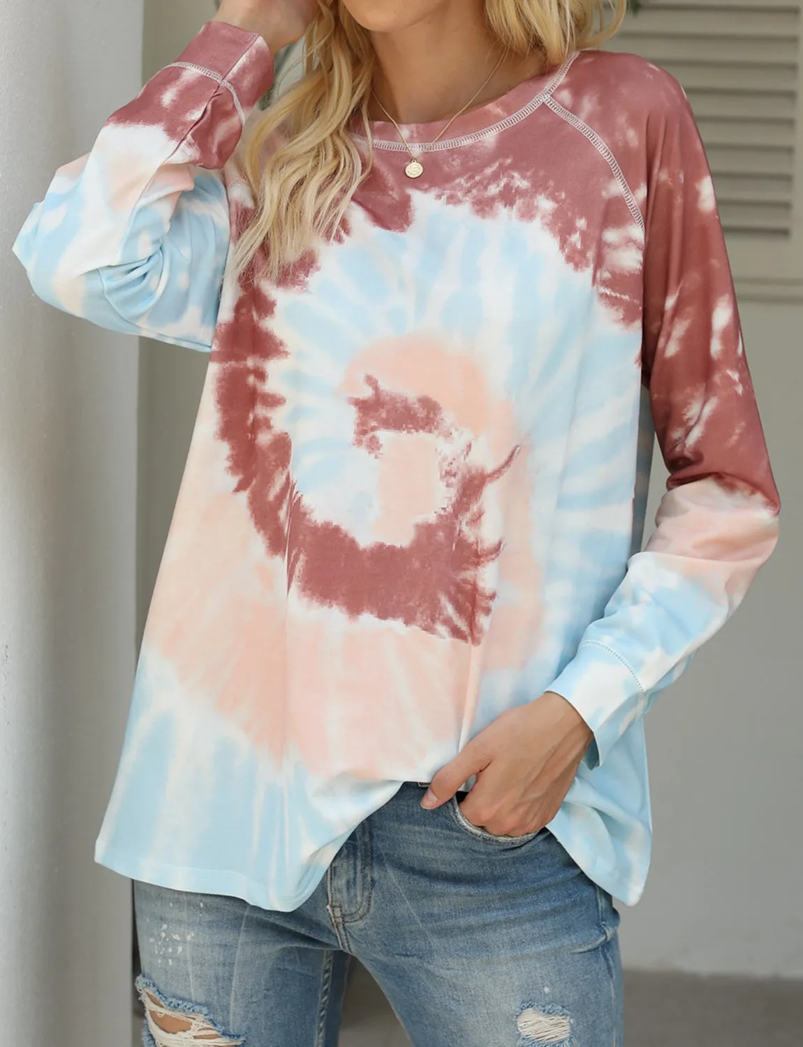 Tie-Dye Loose Tops Round Neck Long Sleeve Sweatshirt