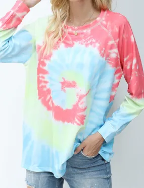 Tie-Dye Loose Tops Round Neck Long Sleeve Sweatshirt