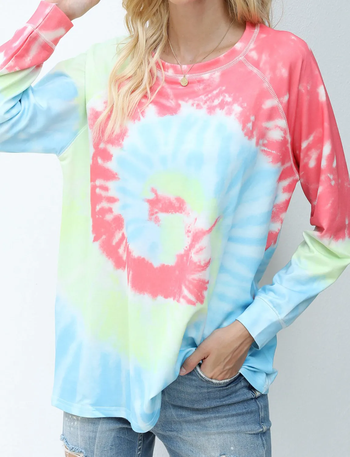 Tie-Dye Loose Tops Round Neck Long Sleeve Sweatshirt