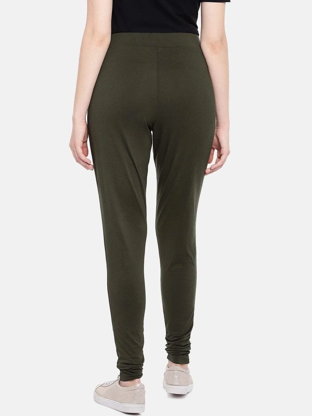 Women's Olive Viscose Elastane Loose Fit Knit Pant