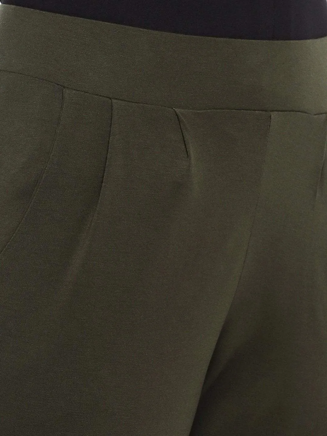 Women's Olive Viscose Elastane Loose Fit Knit Pant