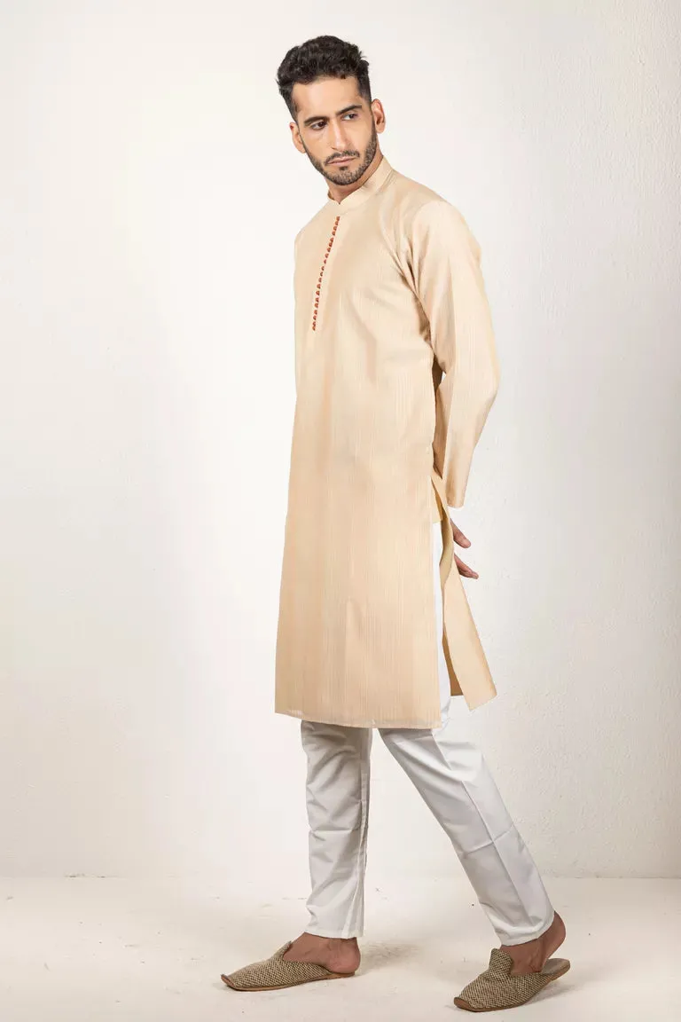 Woven Striped Cream Chanderi Kurta
