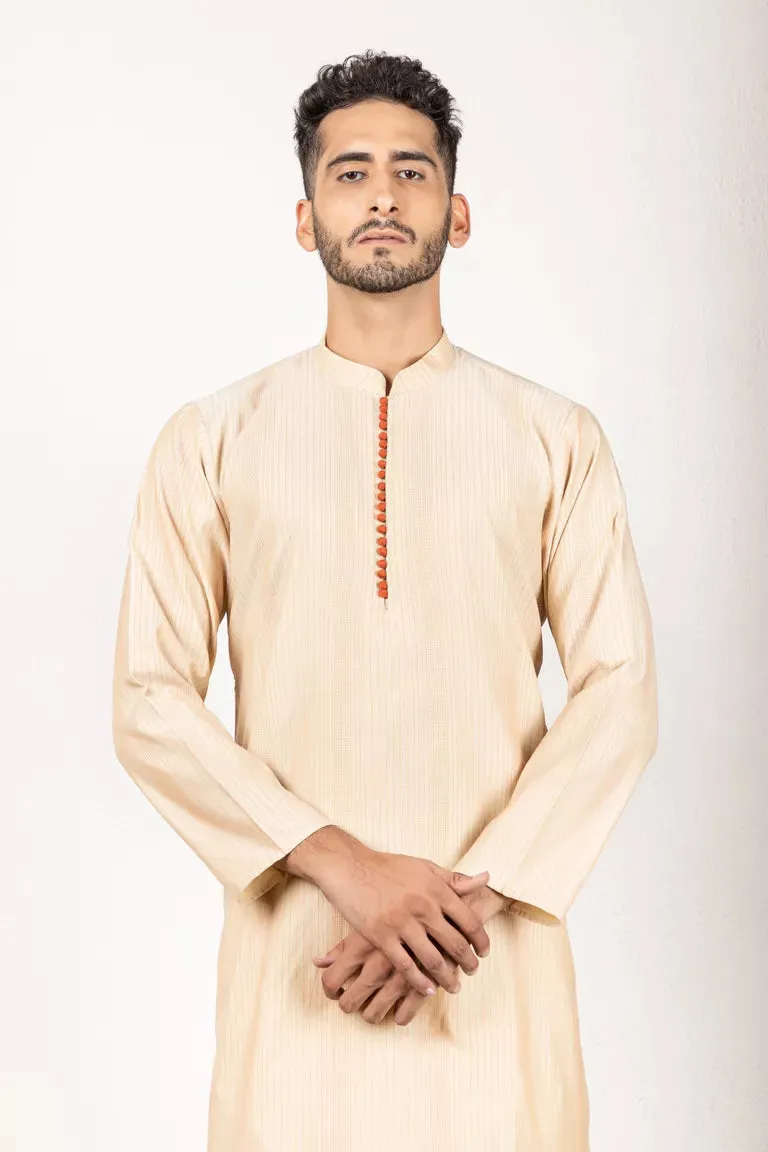 Woven Striped Cream Chanderi Kurta