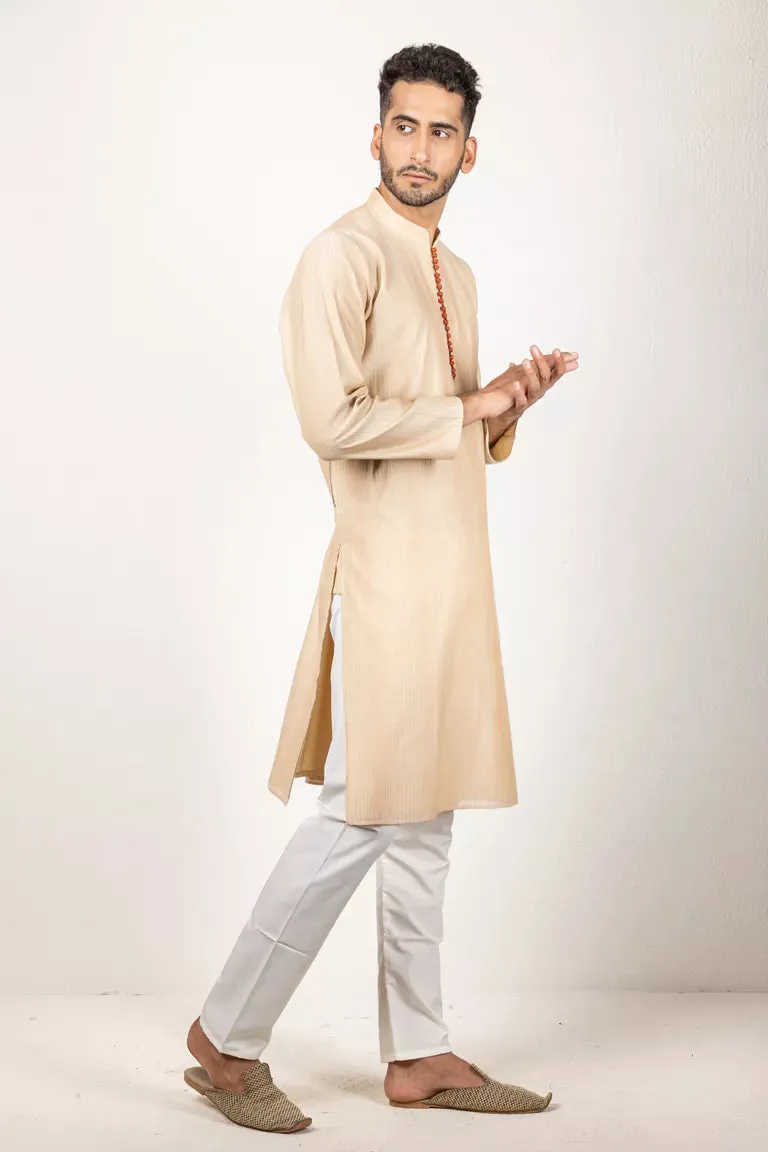 Woven Striped Cream Chanderi Kurta