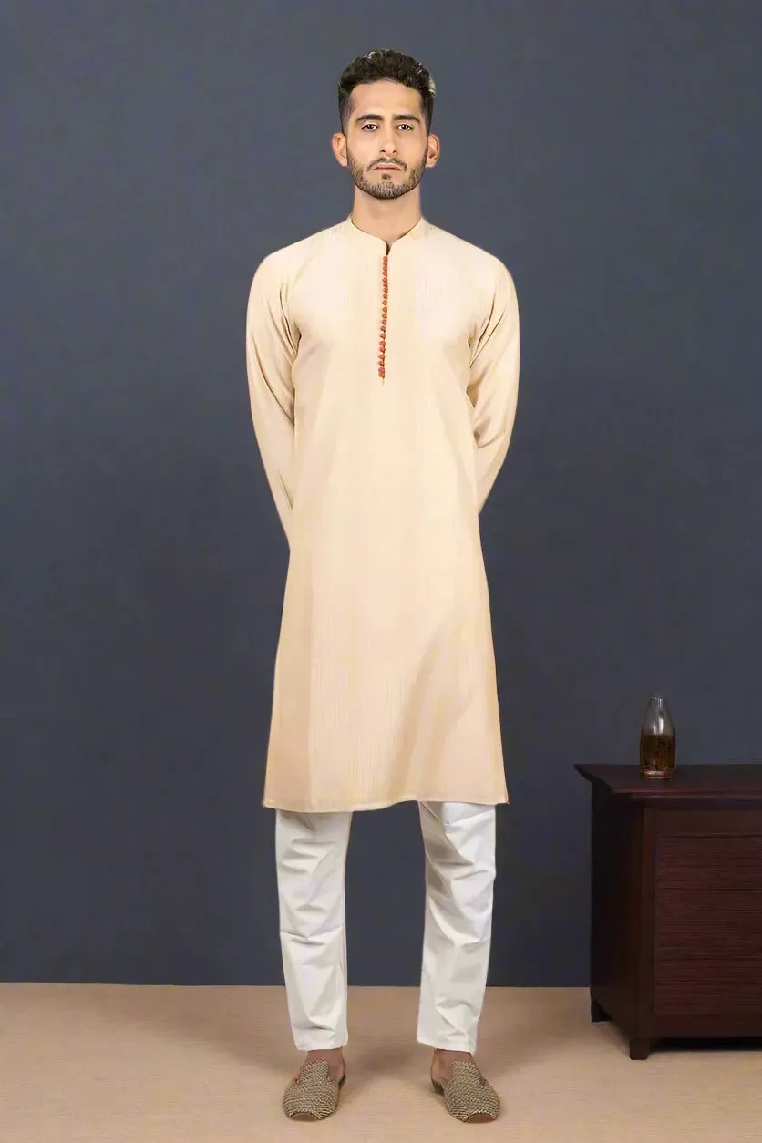 Woven Striped Cream Chanderi Kurta